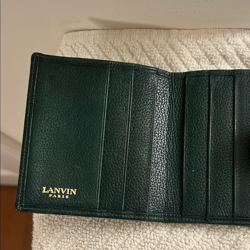 Lanvin Dark Green Leather Wallet Unisex Bill Fold Coins Card Slots - Picture 6 of 10